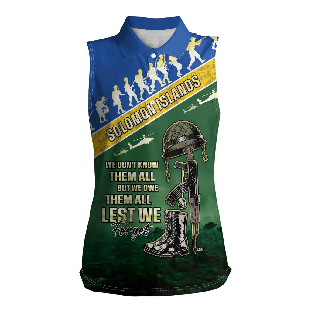 Solomon Islands Remembrance Day Women Sleeveless Polo Shirt Lest We Forget