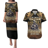 Polynesia Veterans Day Couples Matching Puletasi and Hawaiian Shirt Thank You Veterans Polynesian Pattern LT05 Gold - Polynesian Pride