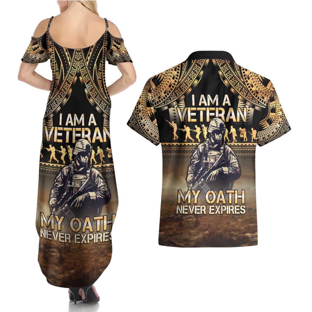 Polynesia Veterans Day Couples Matching Summer Maxi Dress and Hawaiian Shirt Thank You Veterans Polynesian Pattern