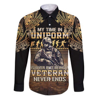 Polynesia Veterans Day Family Matching Mermaid Dress and Hawaiian Shirt Thank You Veterans Polynesian Pattern LT05 Dad's Shirt - Long Sleeve Gold - Polynesian Pride