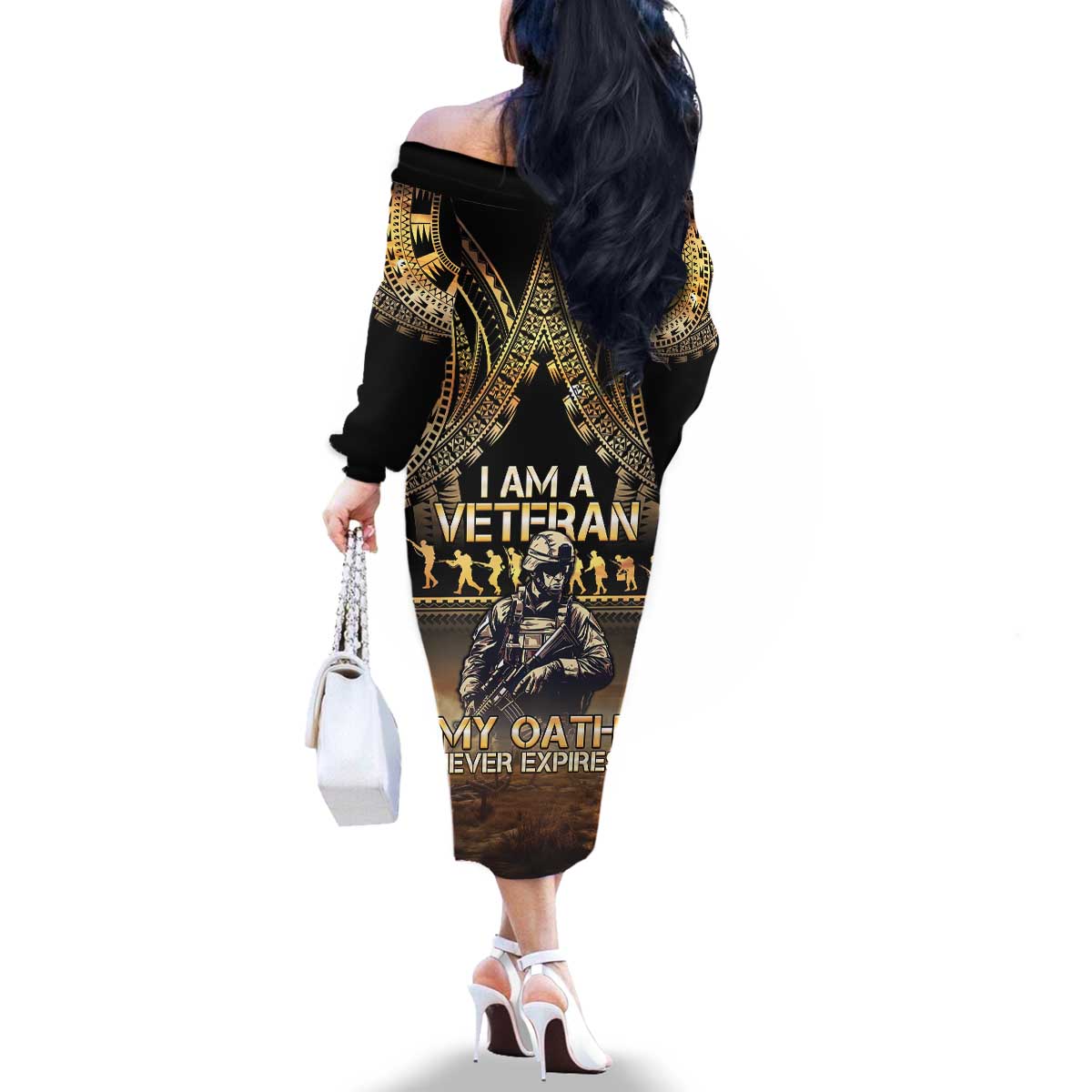 Polynesia Veterans Day Family Matching Off The Shoulder Long Sleeve Dress and Hawaiian Shirt Thank You Veterans Polynesian Pattern LT05 - Polynesian Pride