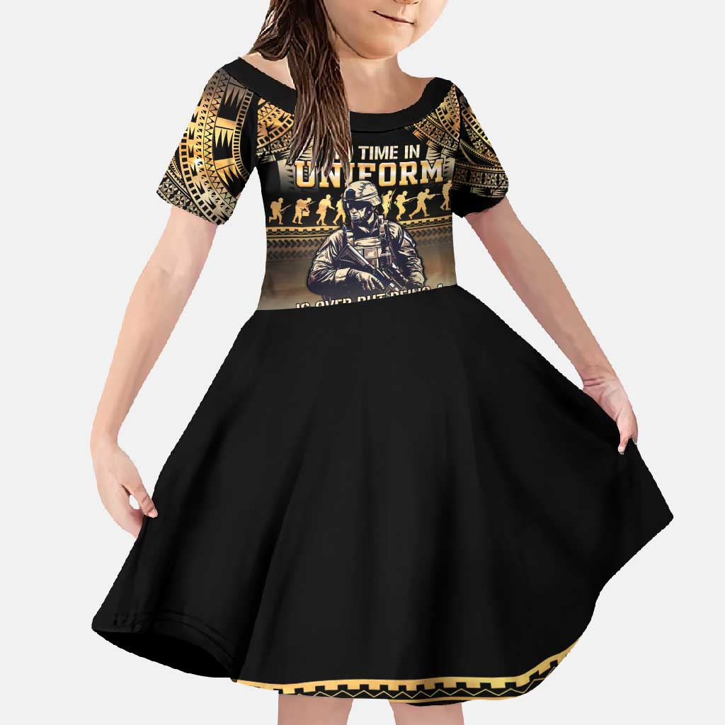 Polynesia Veterans Day Family Matching Off Shoulder Maxi Dress and Hawaiian Shirt Thank You Veterans Polynesian Pattern LT05 Daughter's Dress Gold - Polynesian Pride
