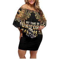 Polynesia Veterans Day Family Matching Off Shoulder Short Dress and Hawaiian Shirt Thank You Veterans Polynesian Pattern LT05 Mom's Dress Gold - Polynesian Pride