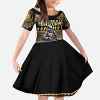 Polynesia Veterans Day Family Matching Short Sleeve Bodycon Dress and Hawaiian Shirt Thank You Veterans Polynesian Pattern LT05 Daughter's Dress Gold - Polynesian Pride