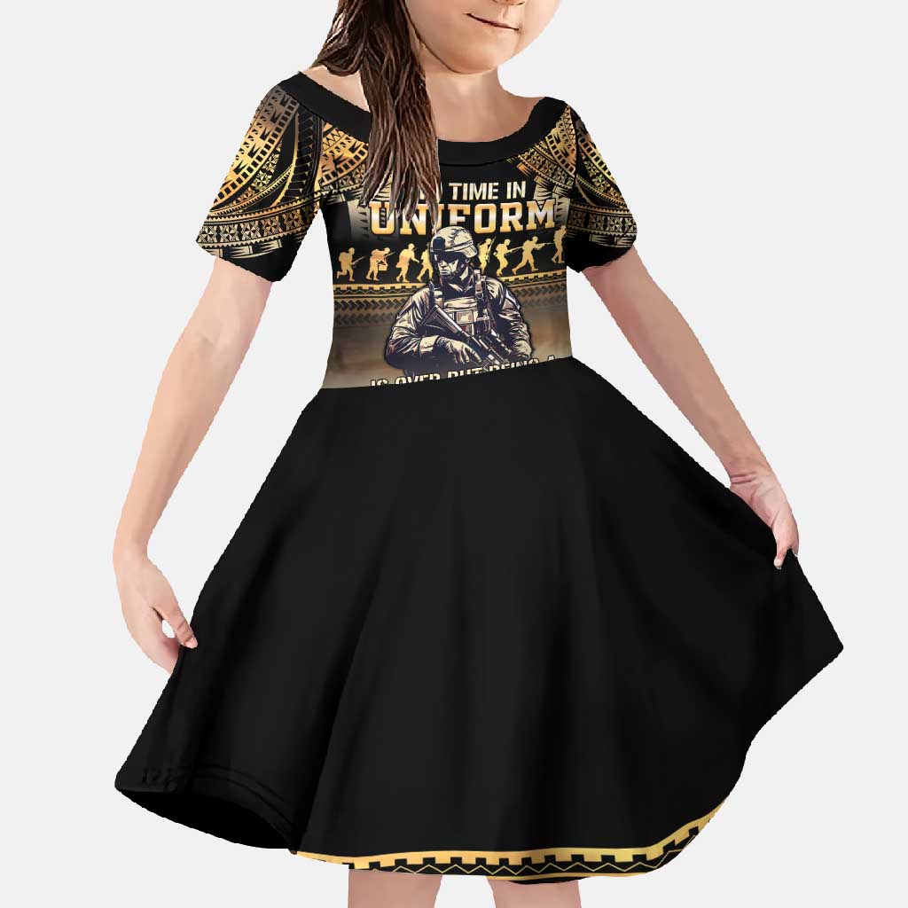Polynesia Veterans Day Family Matching Summer Maxi Dress and Hawaiian Shirt Thank You Veterans Polynesian Pattern LT05 Daughter's Dress Gold - Polynesian Pride