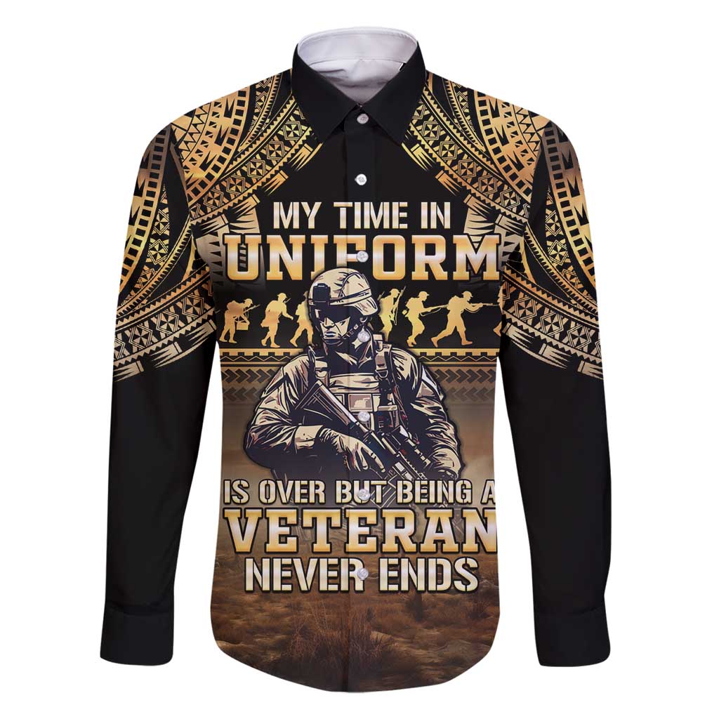 Polynesia Veterans Day Family Matching Summer Maxi Dress and Hawaiian Shirt Thank You Veterans Polynesian Pattern LT05 Dad's Shirt - Long Sleeve Gold - Polynesian Pride