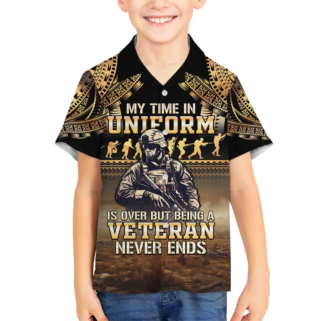 Polynesia Veterans Day Family Matching Summer Maxi Dress and Hawaiian Shirt Thank You Veterans Polynesian Pattern LT05 Son's Shirt Gold - Polynesian Pride