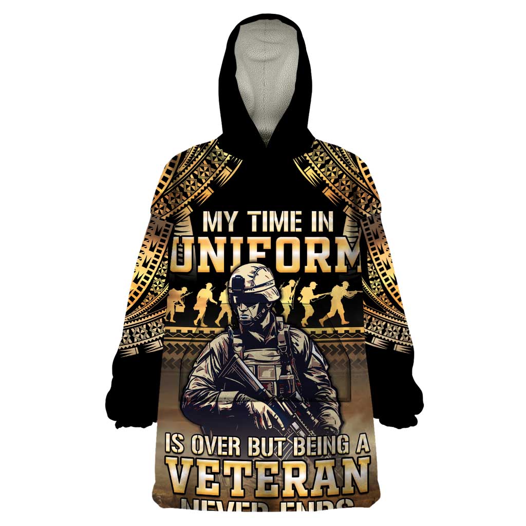 Polynesia Veterans Day Wearable Blanket Hoodie Thank You Veterans Polynesian Pattern LT05 One Size Gold - Polynesian Pride