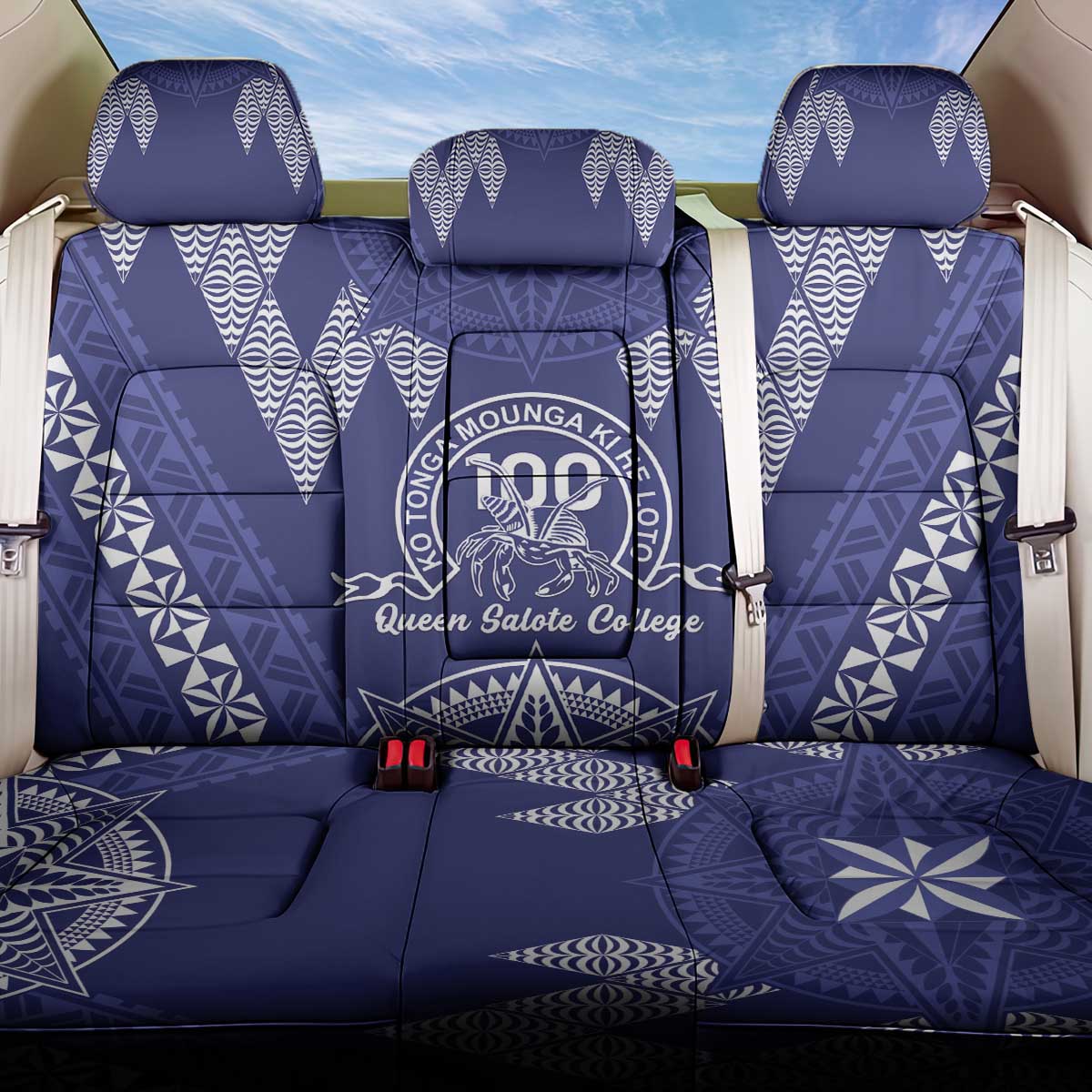Queen Salote College Centenary Back Car Seat Cover Tongan Kupesi Pattern - Polynesian Pride