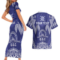 Personalised Queen Salote College Centenary Couples Matching Short Sleeve Bodycon Dress and Hawaiian Shirt Tongan Kupesi Pattern LT05 - Polynesian Pride
