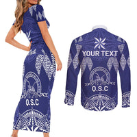 Personalised Queen Salote College Centenary Couples Matching Short Sleeve Bodycon Dress and Long Sleeve Button Shirt Tongan Kupesi Pattern LT05 - Polynesian Pride