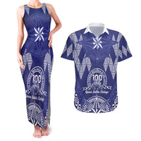 Personalised Queen Salote College Centenary Couples Matching Tank Maxi Dress and Hawaiian Shirt Tongan Kupesi Pattern LT05 Navy - Polynesian Pride