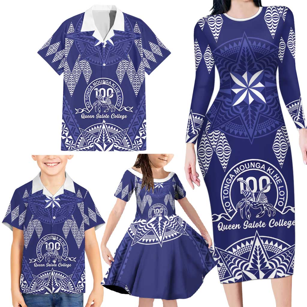 Personalised Queen Salote College Centenary Family Matching Long Sleeve Bodycon Dress and Hawaiian Shirt Tongan Kupesi Pattern LT05 - Polynesian Pride