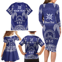 Personalised Queen Salote College Centenary Family Matching Long Sleeve Bodycon Dress and Hawaiian Shirt Tongan Kupesi Pattern LT05 - Polynesian Pride