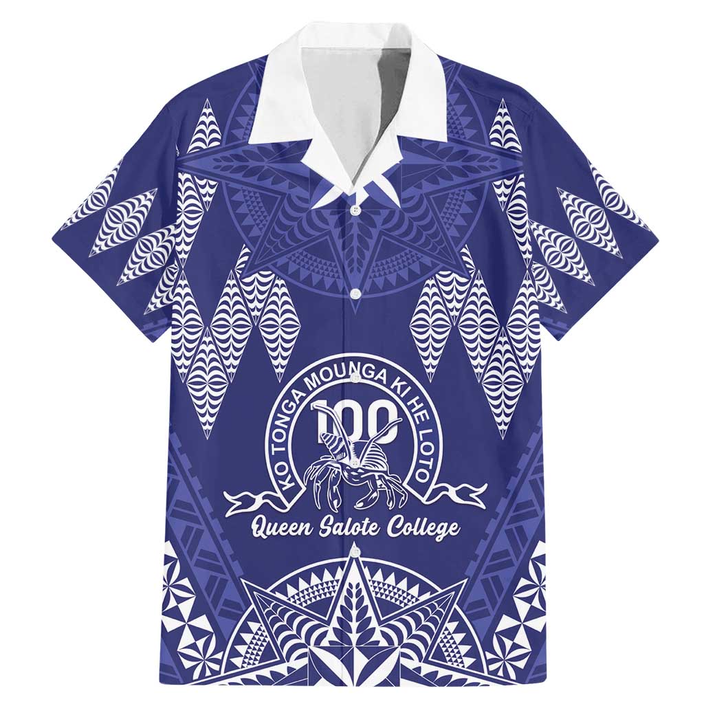 Personalised Queen Salote College Centenary Family Matching Mermaid Dress and Hawaiian Shirt Tongan Kupesi Pattern LT05 Dad's Shirt - Short Sleeve Navy - Polynesian Pride