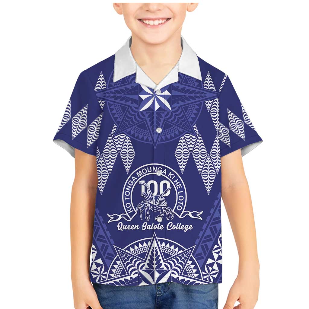 Personalised Queen Salote College Centenary Family Matching Mermaid Dress and Hawaiian Shirt Tongan Kupesi Pattern LT05 Son's Shirt Navy - Polynesian Pride