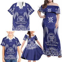 Personalised Queen Salote College Centenary Family Matching Off Shoulder Maxi Dress and Hawaiian Shirt Tongan Kupesi Pattern LT05 - Polynesian Pride