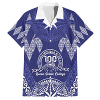 Personalised Queen Salote College Centenary Family Matching Off Shoulder Maxi Dress and Hawaiian Shirt Tongan Kupesi Pattern LT05 Dad's Shirt - Short Sleeve Navy - Polynesian Pride