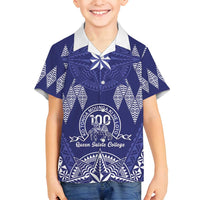 Personalised Queen Salote College Centenary Family Matching Off Shoulder Maxi Dress and Hawaiian Shirt Tongan Kupesi Pattern LT05 Son's Shirt Navy - Polynesian Pride
