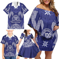 Personalised Queen Salote College Centenary Family Matching Off Shoulder Short Dress and Hawaiian Shirt Tongan Kupesi Pattern LT05 - Polynesian Pride