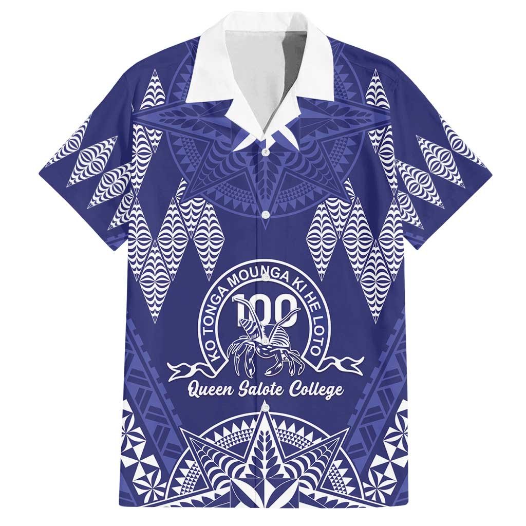 Personalised Queen Salote College Centenary Family Matching Off Shoulder Short Dress and Hawaiian Shirt Tongan Kupesi Pattern LT05 Dad's Shirt - Short Sleeve Navy - Polynesian Pride
