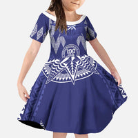 Personalised Queen Salote College Centenary Family Matching Summer Maxi Dress and Hawaiian Shirt Tongan Kupesi Pattern LT05 Daughter's Dress Navy - Polynesian Pride
