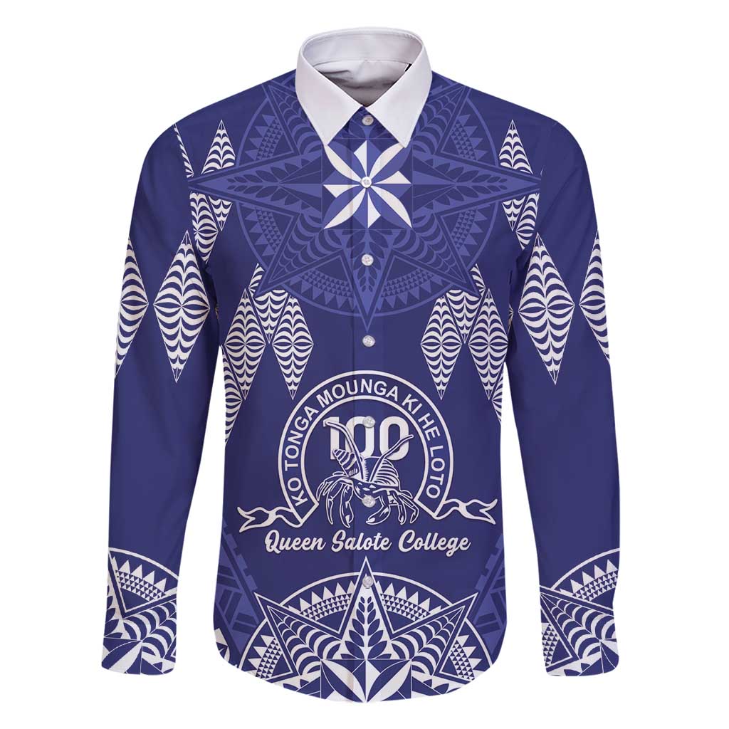 Personalised Queen Salote College Centenary Family Matching Summer Maxi Dress and Hawaiian Shirt Tongan Kupesi Pattern LT05 Dad's Shirt - Long Sleeve Navy - Polynesian Pride