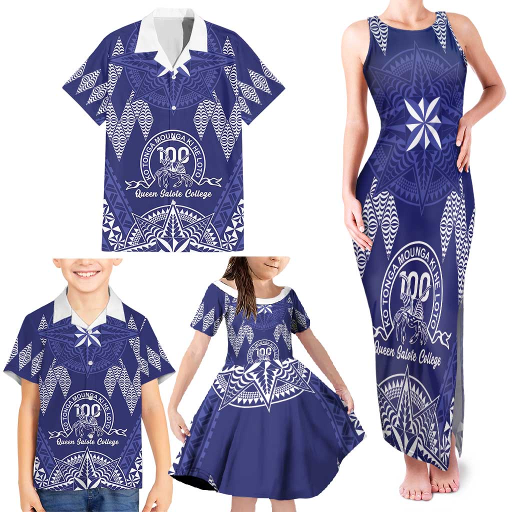 Personalised Queen Salote College Centenary Family Matching Tank Maxi Dress and Hawaiian Shirt Tongan Kupesi Pattern LT05 - Polynesian Pride