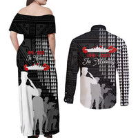 Pearl Harbor Remembrance Day Couples Matching Off Shoulder Maxi Dress and Long Sleeve Button Shirt USS Arizona In Memory With Polynesian Pattern LT05 - Polynesian Pride