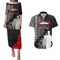 Pearl Harbor Remembrance Day Couples Matching Puletasi Dress and Hawaiian Shirt USS Arizona In Memory With Polynesian Pattern LT05 Black - Polynesian Pride