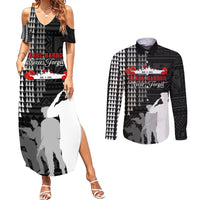Pearl Harbor Remembrance Day Couples Matching Summer Maxi Dress and Long Sleeve Button Shirt USS Arizona In Memory With Polynesian Pattern LT05 Black - Polynesian Pride
