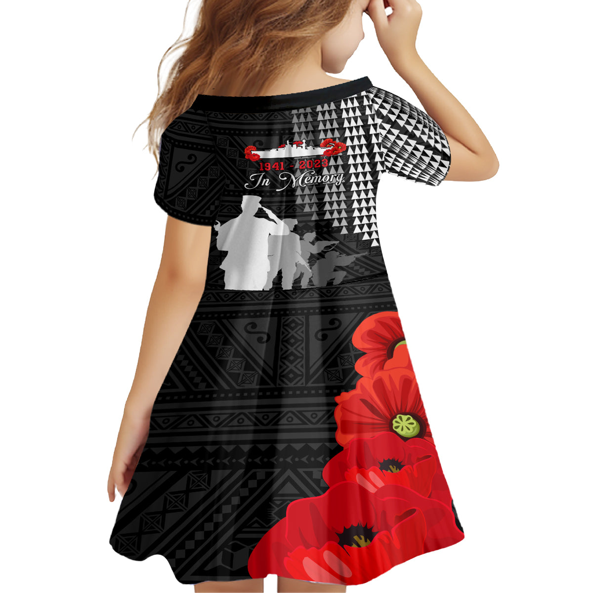 Pearl Harbor Remembrance Day Family Matching Off Shoulder Long Sleeve Dress and Hawaiian Shirt USS Arizona In Memory With Polynesian Pattern LT05 - Polynesian Pride