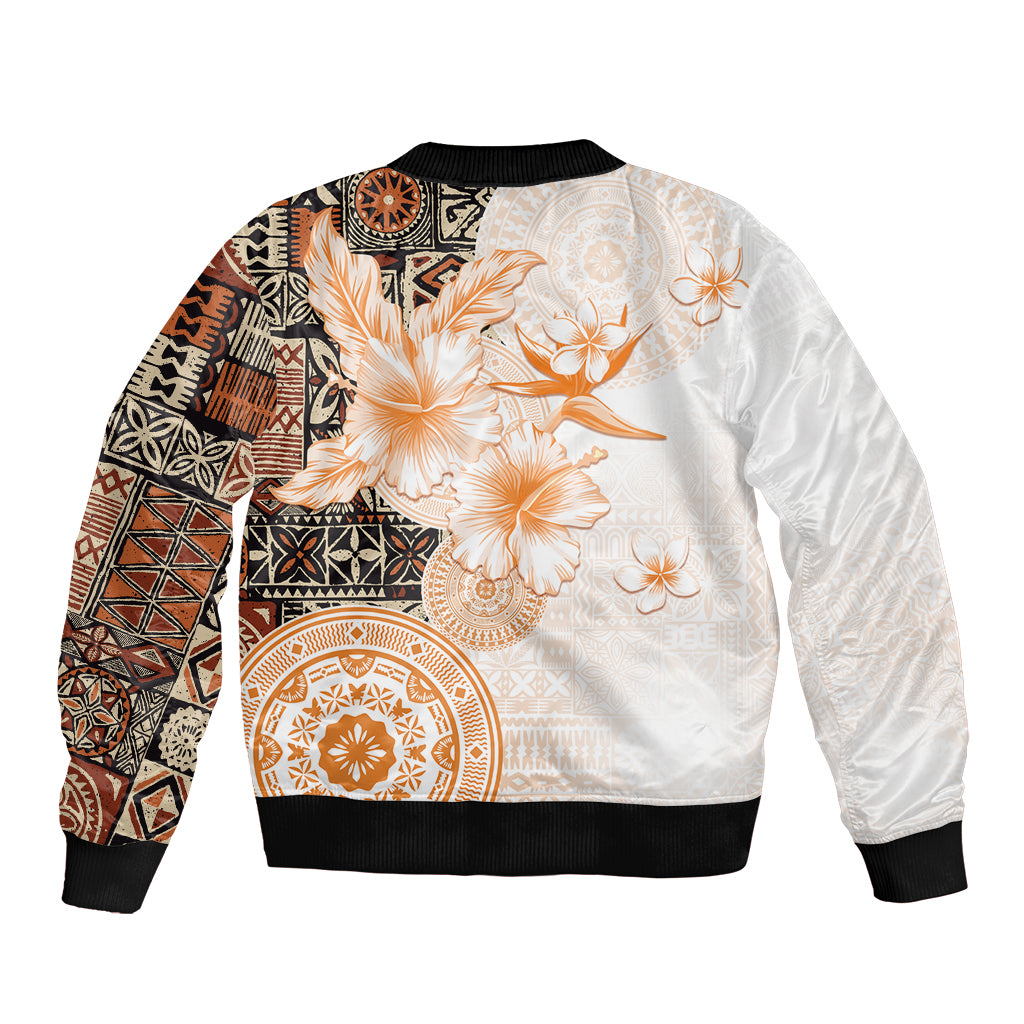 Fiji Bomber Jacket Masi Tapa Pattern Brown LT05 - Polynesian Pride