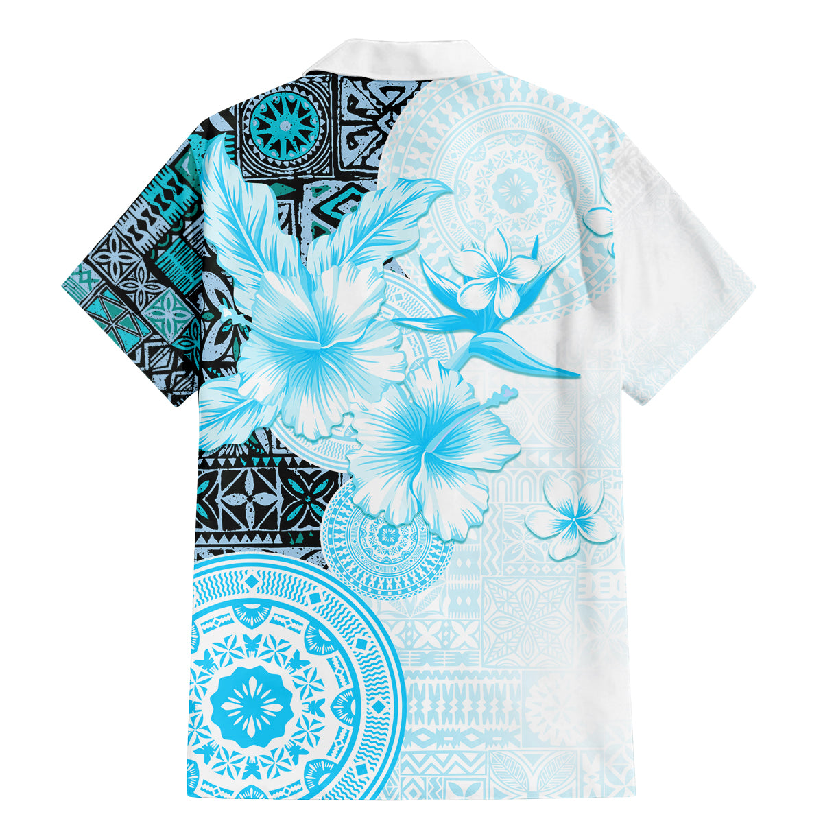 Fiji Family Matching Mermaid Dress and Hawaiian Shirt Masi Tapa Pattern Blue LT05 - Polynesian Pride
