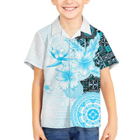 Fiji Kid Hawaiian Shirt Masi Tapa Pattern Blue LT05 Kid Blue - Polynesian Pride