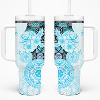 Fiji Tumbler With Handle Masi Tapa Pattern Blue