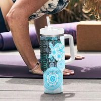 Fiji Tumbler With Handle Masi Tapa Pattern Blue