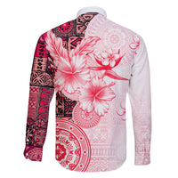 Fiji Family Matching Off Shoulder Long Sleeve Dress and Hawaiian Shirt Masi Tapa Pattern Red LT05 - Polynesian Pride
