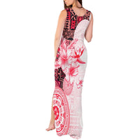 Fiji Tank Maxi Dress Masi Tapa Pattern Red LT05 - Polynesian Pride