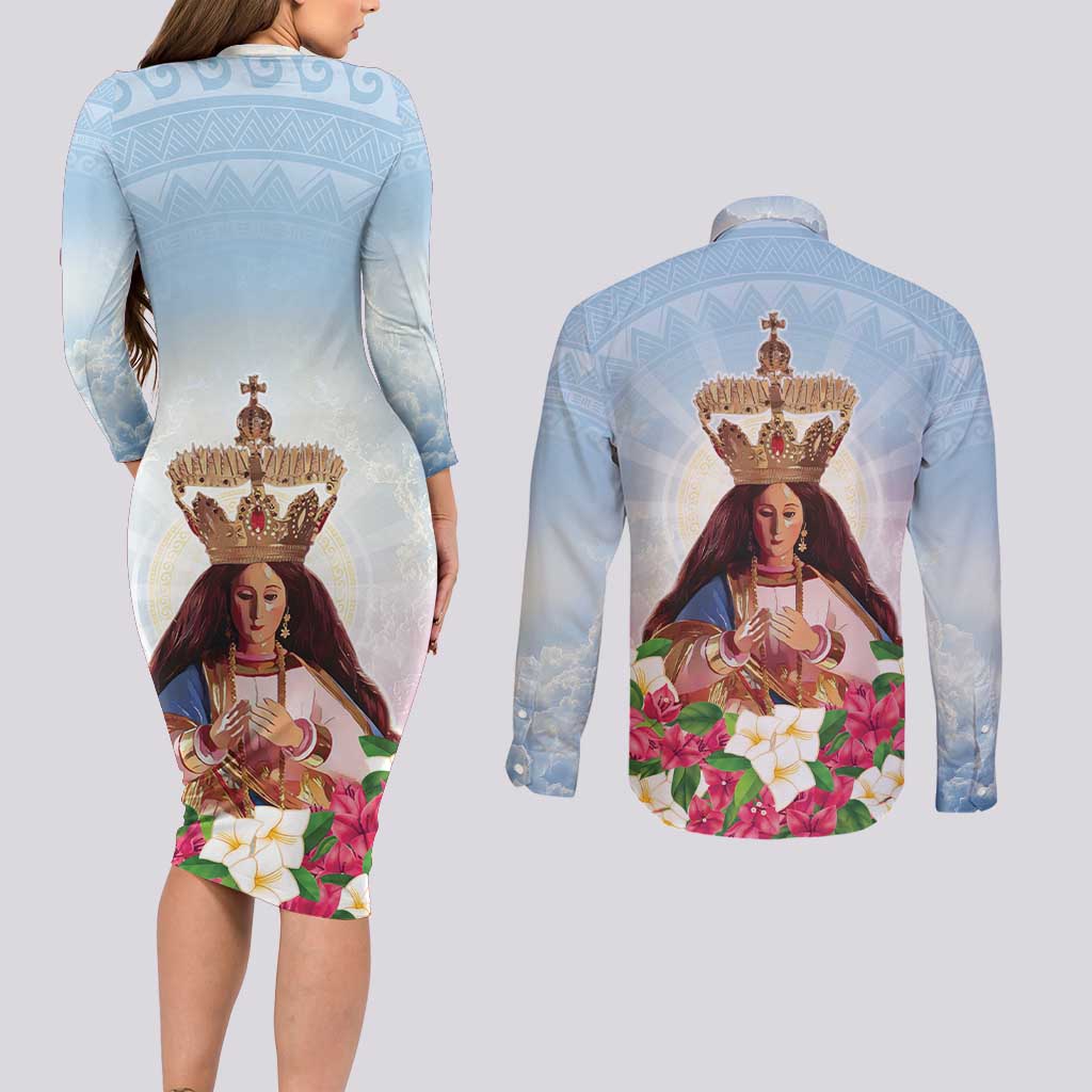 Guam Patroness Couples Matching Long Sleeve Bodycon Dress and Long Sleeve Button Shirt The Legend Santa Marian Kamalen LT05 - Polynesian Pride