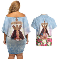 Guam Patroness Couples Matching Off Shoulder Short Dress and Hawaiian Shirt The Legend Santa Marian Kamalen LT05 - Polynesian Pride