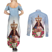 Guam Patroness Couples Matching Summer Maxi Dress and Long Sleeve Button Shirt The Legend Santa Marian Kamalen LT05 - Polynesian Pride