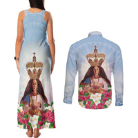 Guam Patroness Couples Matching Tank Maxi Dress and Long Sleeve Button Shirt The Legend Santa Marian Kamalen LT05 - Polynesian Pride