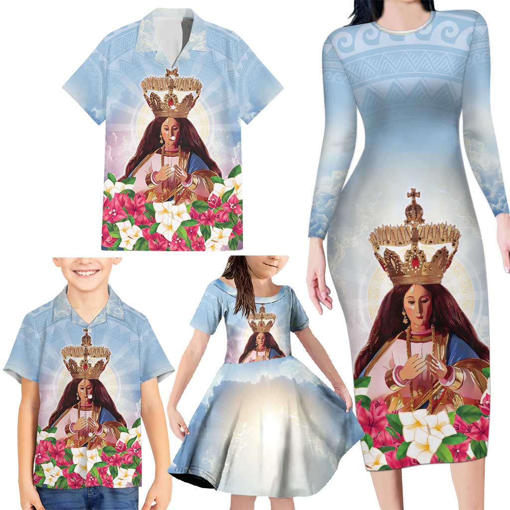 Guam Patroness Family Matching Long Sleeve Bodycon Dress and Hawaiian Shirt The Legend Santa Marian Kamalen LT05 - Polynesian Pride