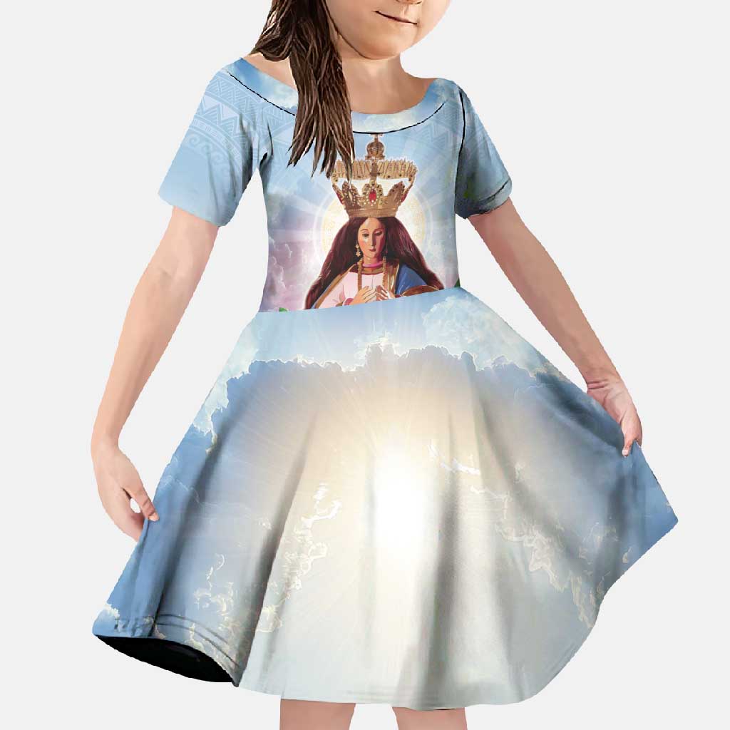 Guam Patroness Family Matching Mermaid Dress and Hawaiian Shirt The Legend Santa Marian Kamalen LT05 Daughter's Dress Blue - Polynesian Pride