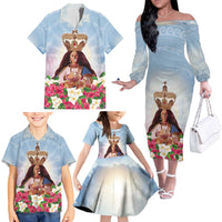 Guam Patroness Family Matching Off The Shoulder Long Sleeve Dress and Hawaiian Shirt The Legend Santa Marian Kamalen LT05 - Polynesian Pride