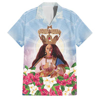 Guam Patroness Family Matching Off Shoulder Maxi Dress and Hawaiian Shirt The Legend Santa Marian Kamalen LT05 Dad's Shirt - Short Sleeve Blue - Polynesian Pride