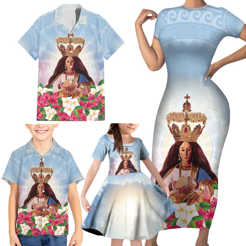Guam Patroness Family Matching Short Sleeve Bodycon Dress and Hawaiian Shirt The Legend Santa Marian Kamalen LT05 - Polynesian Pride