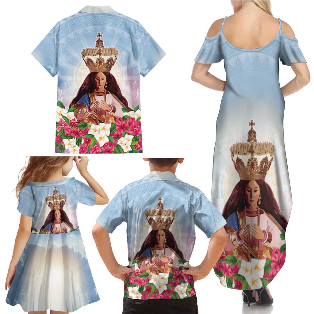 Guam Patroness Family Matching Summer Maxi Dress and Hawaiian Shirt The Legend Santa Marian Kamalen LT05 - Polynesian Pride
