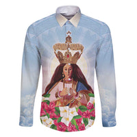 Guam Patroness Family Matching Summer Maxi Dress and Hawaiian Shirt The Legend Santa Marian Kamalen LT05 Dad's Shirt - Long Sleeve Blue - Polynesian Pride